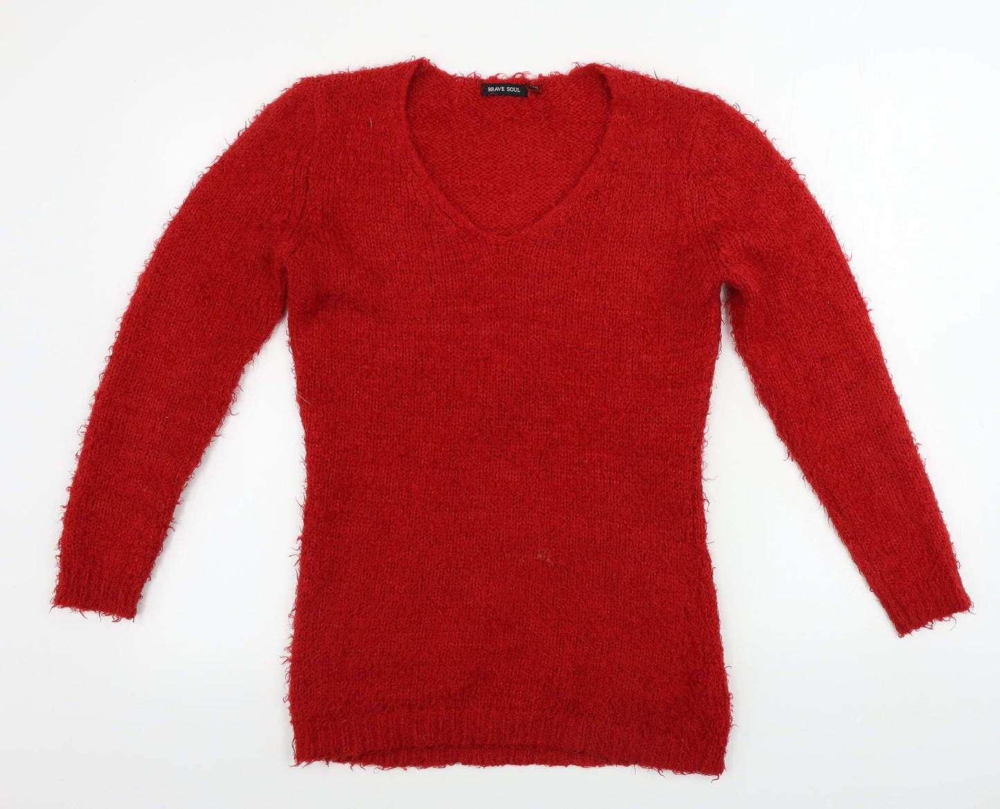 Brave Soul Womens Red Houndstooth  Pullover Jumper Size 10