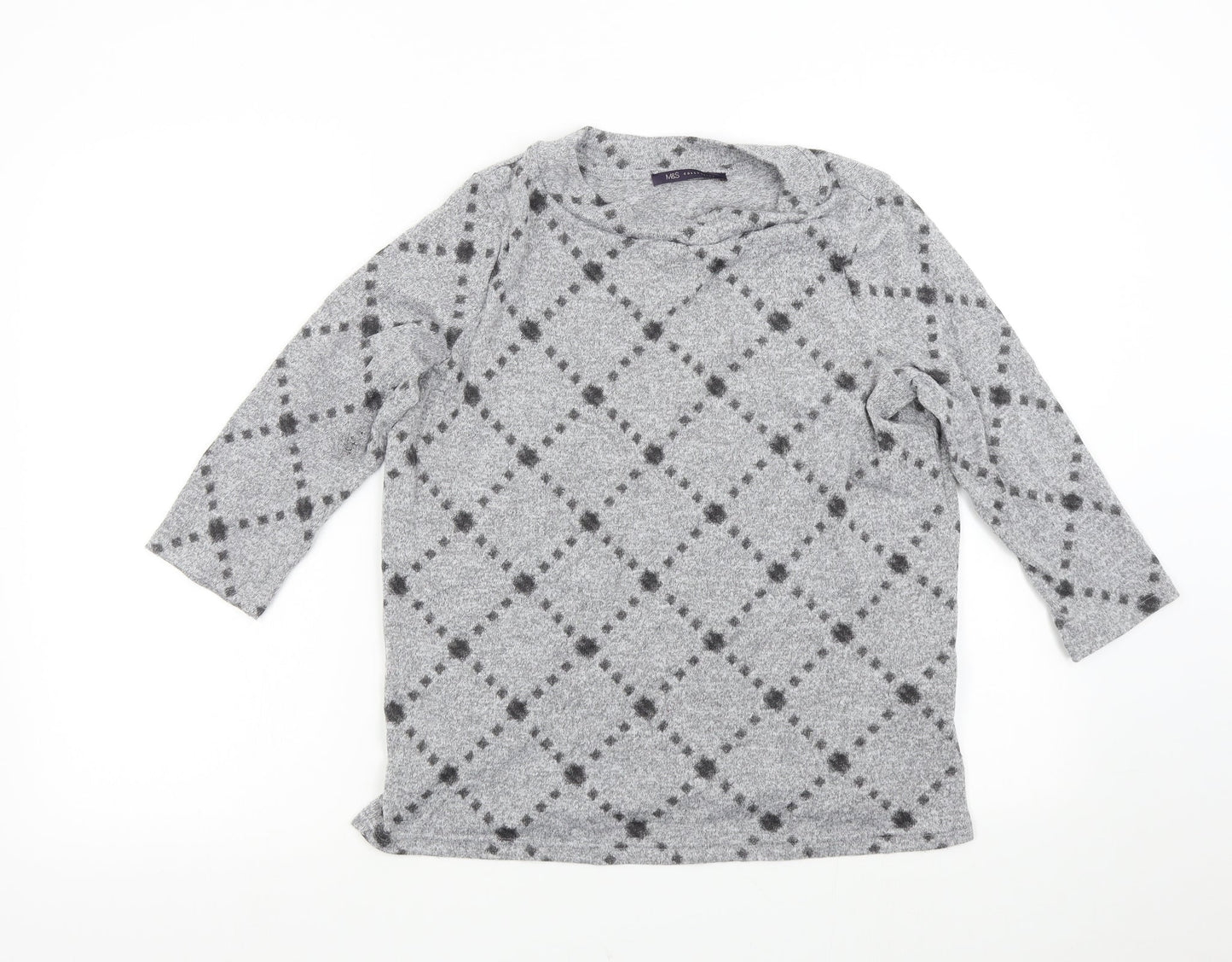 M&S Womens Grey Check Knit Pullover Jumper Size 12