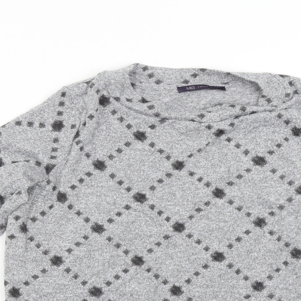 M&S Womens Grey Check Knit Pullover Jumper Size 12