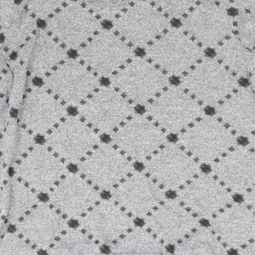 M&S Womens Grey Check Knit Pullover Jumper Size 12