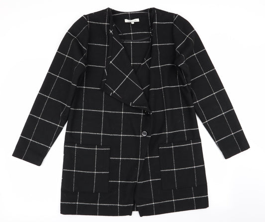 Peacocks Womens Black Check  Overcoat Coat Size 8