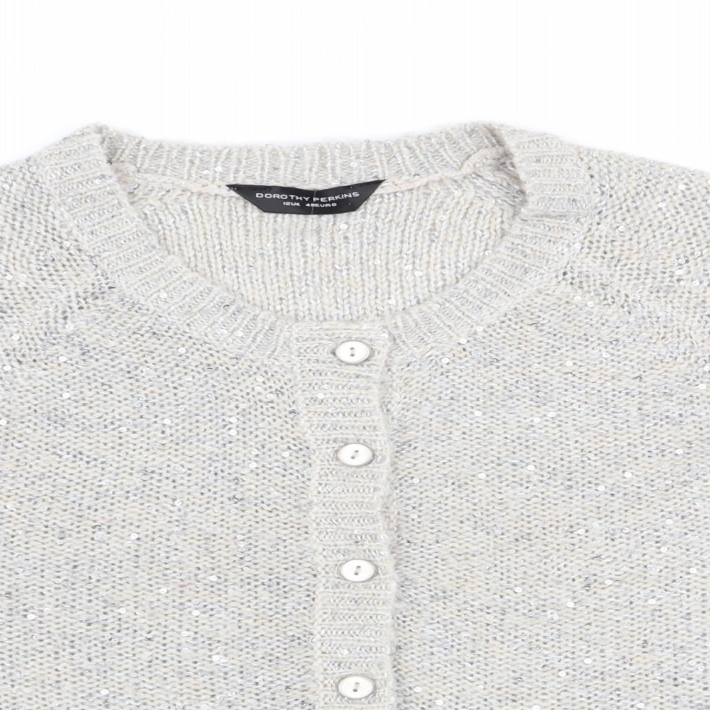 Dorothy Perkins Womens Grey   Cardigan Jumper Size 12  - Sequins all over