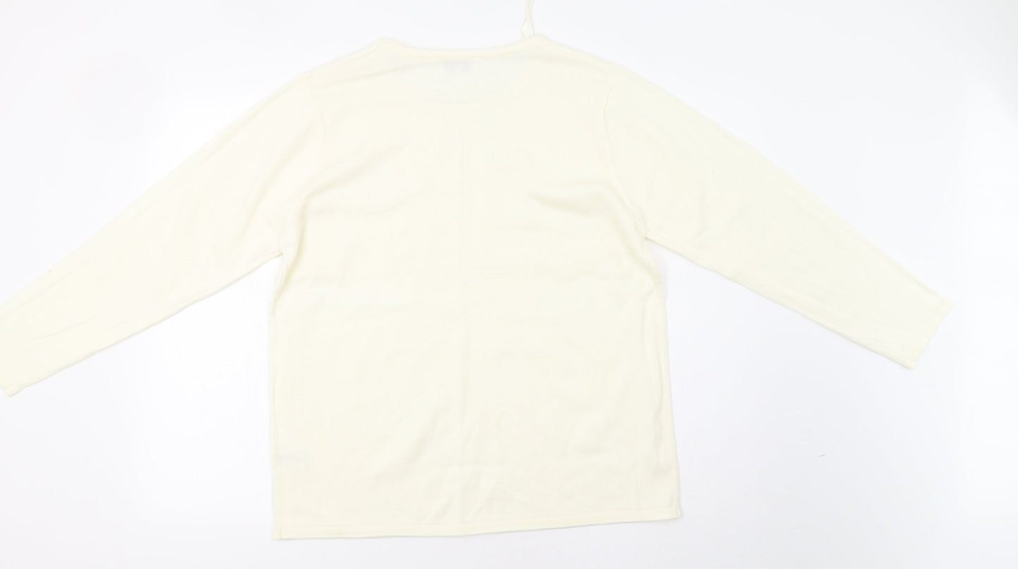 Fay Louise Womens Ivory   Pullover Jumper Size XL  - Embroidered Detail