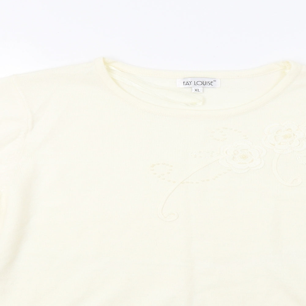 Fay Louise Womens Ivory   Pullover Jumper Size XL  - Embroidered Detail