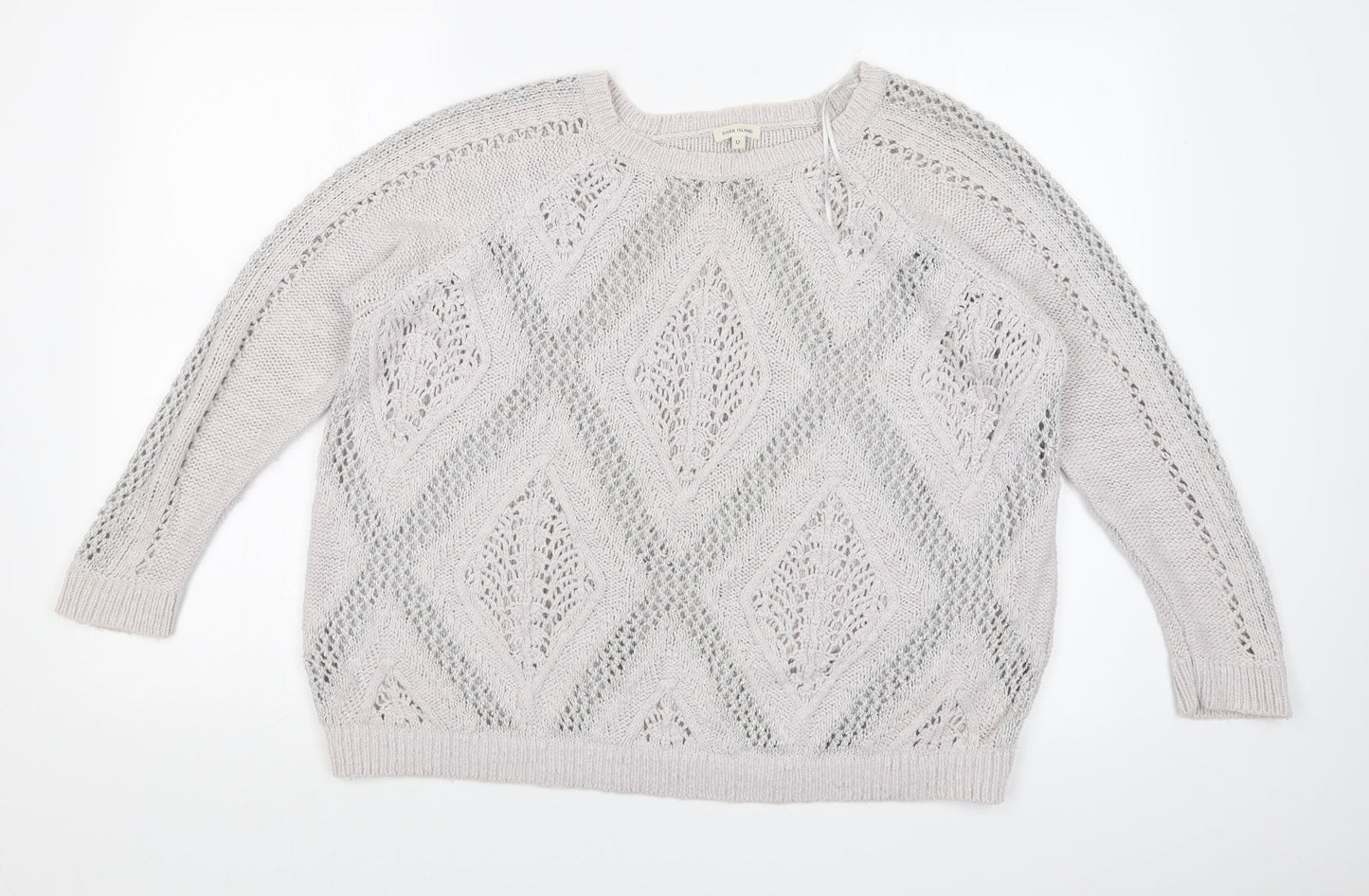 River Island Womens Grey Argyle/Diamond  Pullover Jumper Size 12