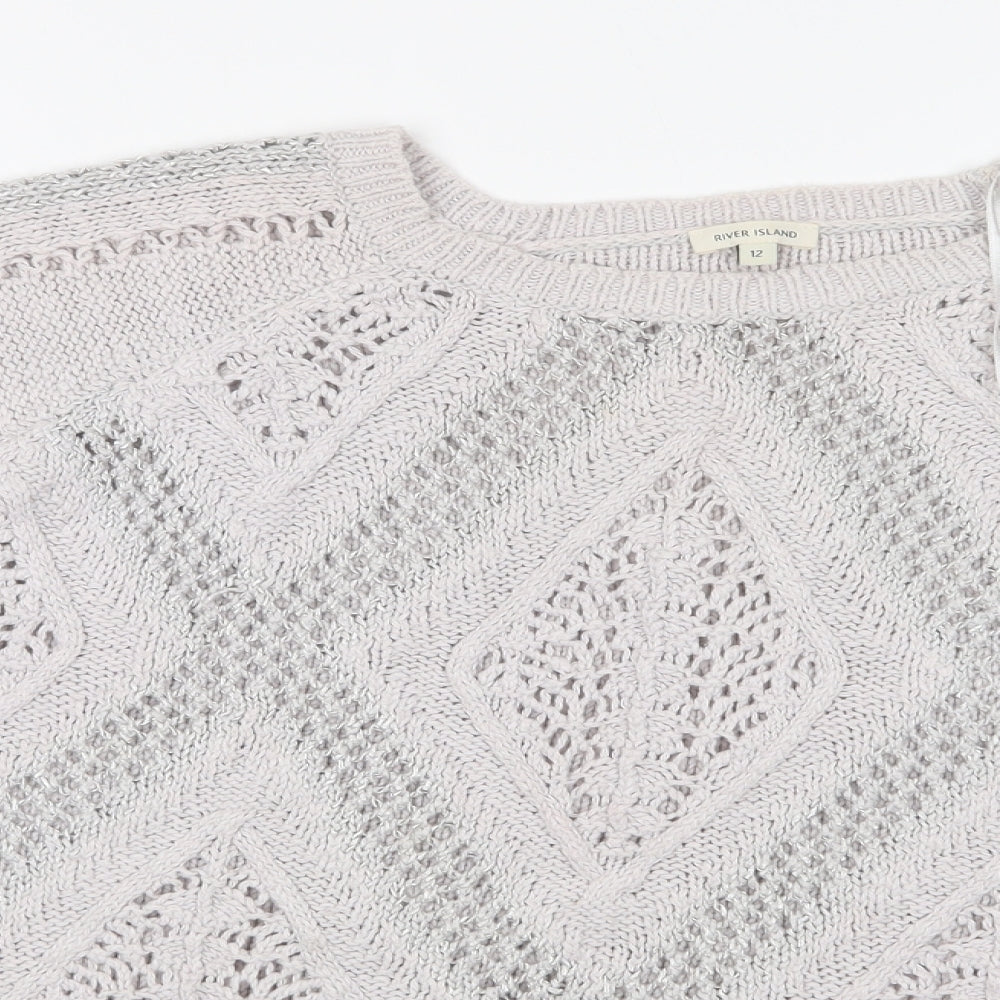 River Island Womens Grey Argyle/Diamond  Pullover Jumper Size 12