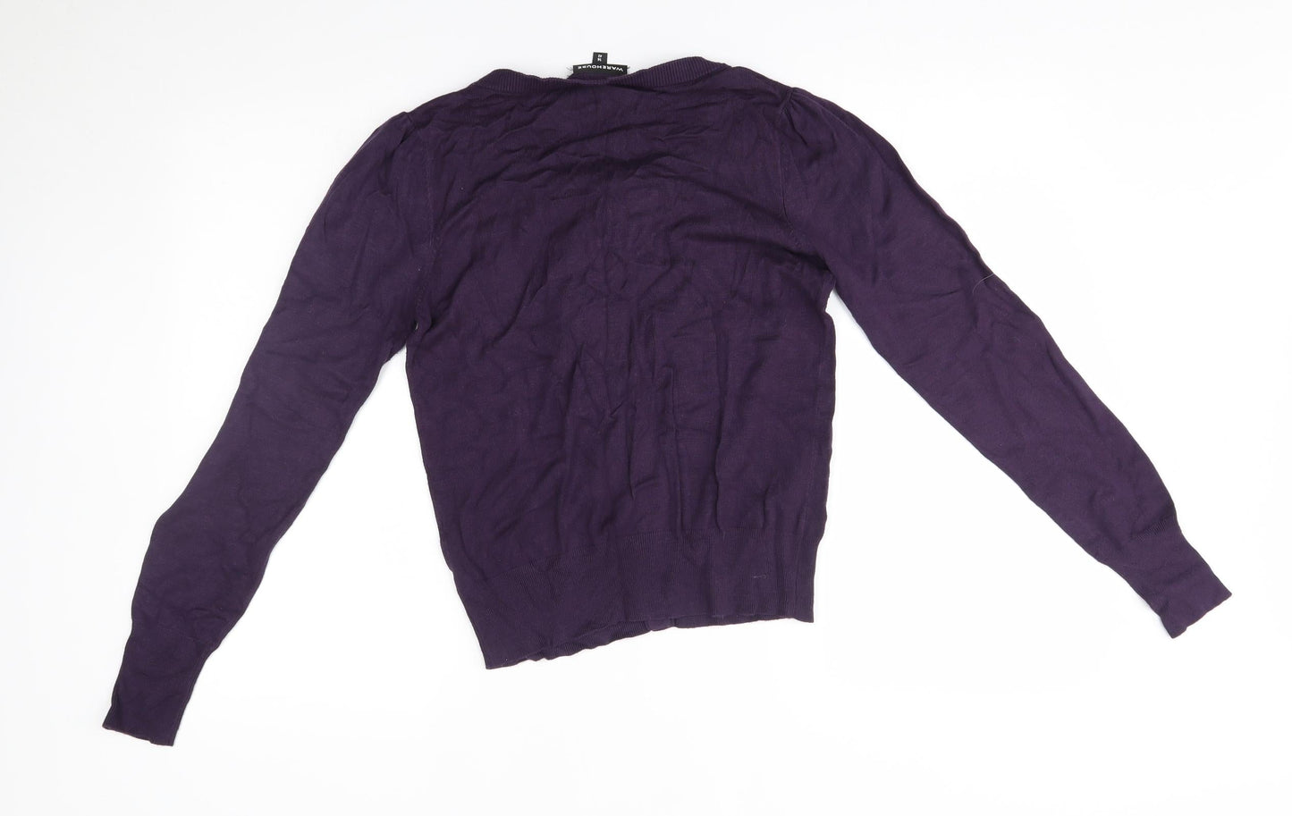 Warehouse Womens Purple   Cardigan Jumper Size 14  - silk ruffle trim