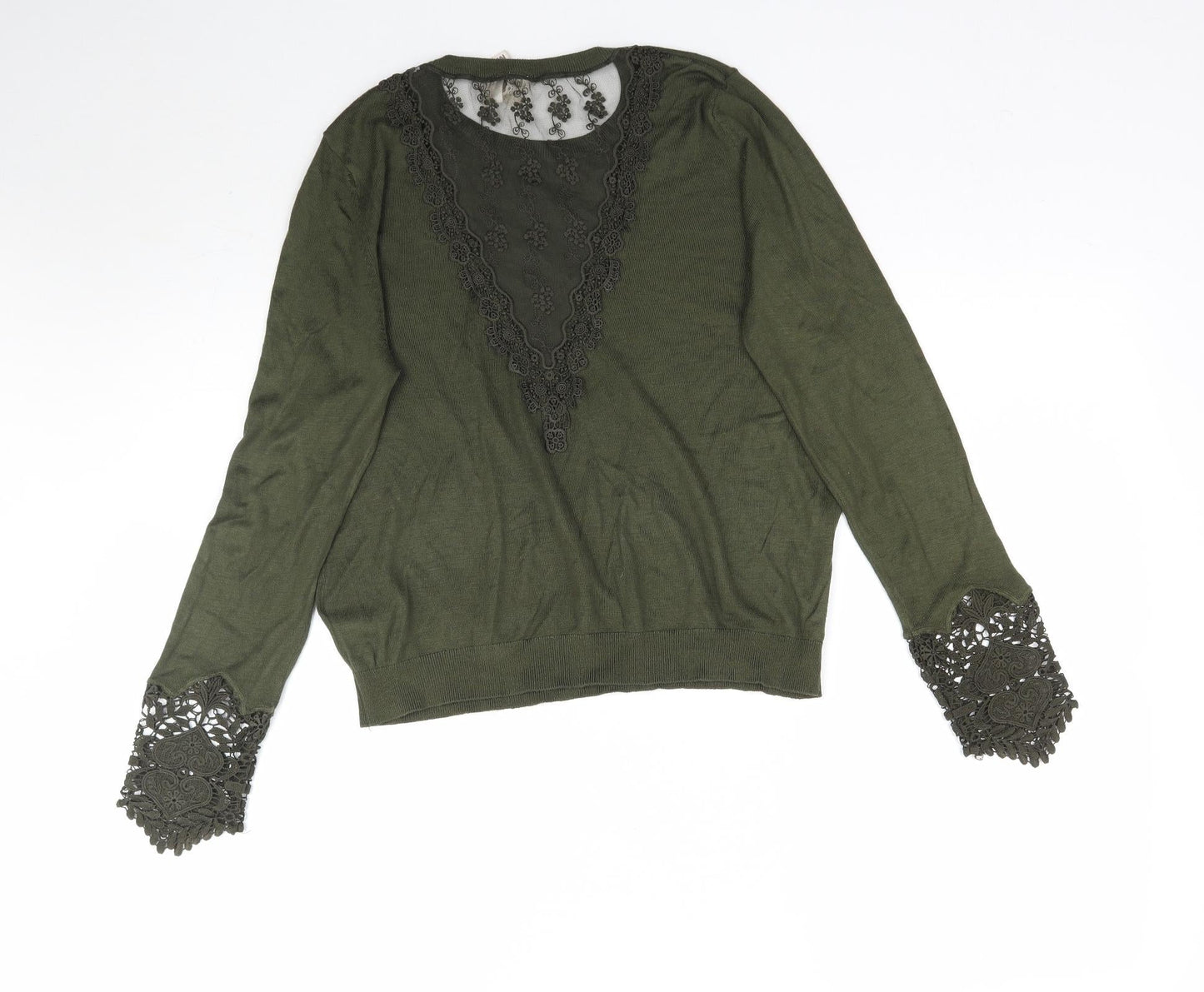 H&M Womens Green  Knit Pullover Jumper Size M  - Lace detail