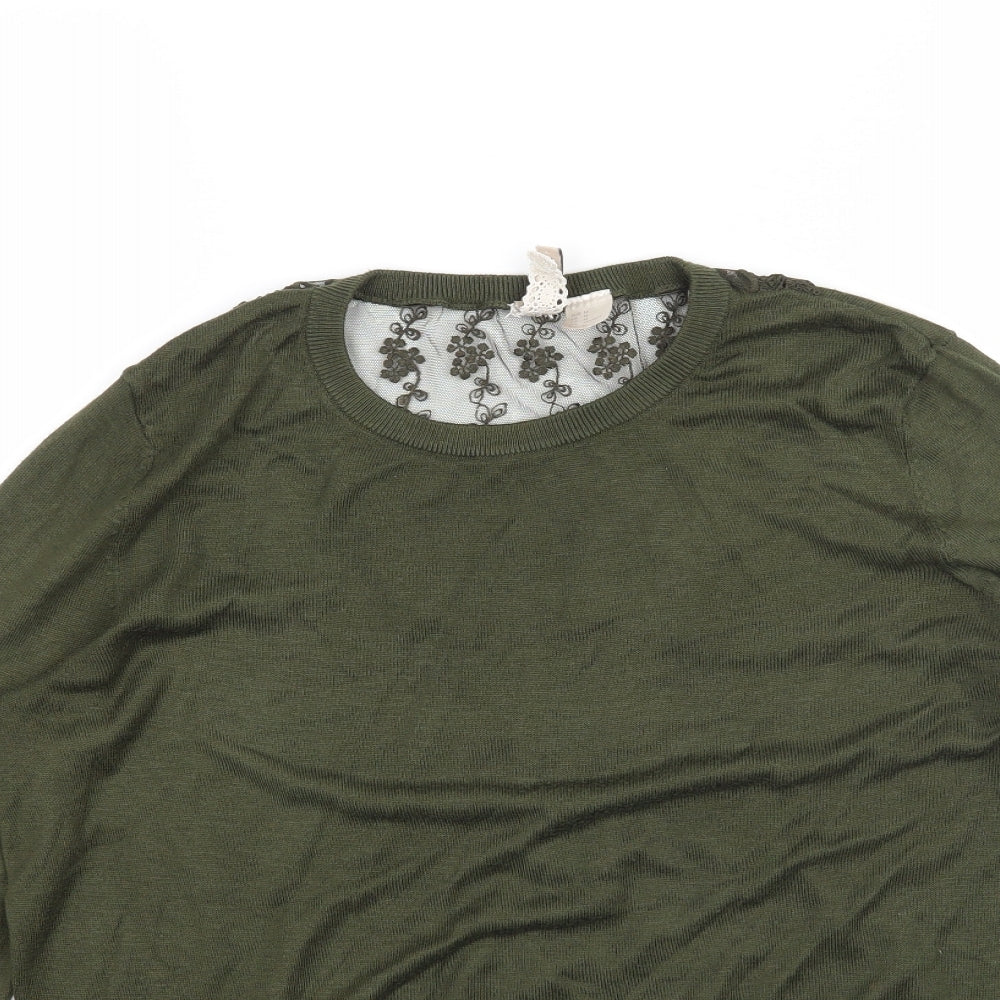 H&M Womens Green  Knit Pullover Jumper Size M  - Lace detail