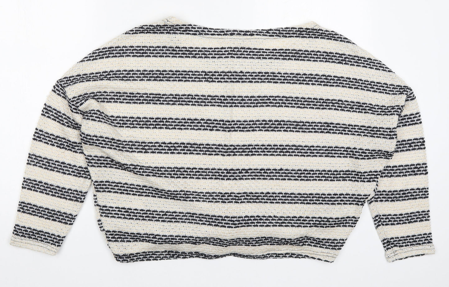 New Look Womens Beige Striped  Basic T-Shirt Size M  - Tie Front