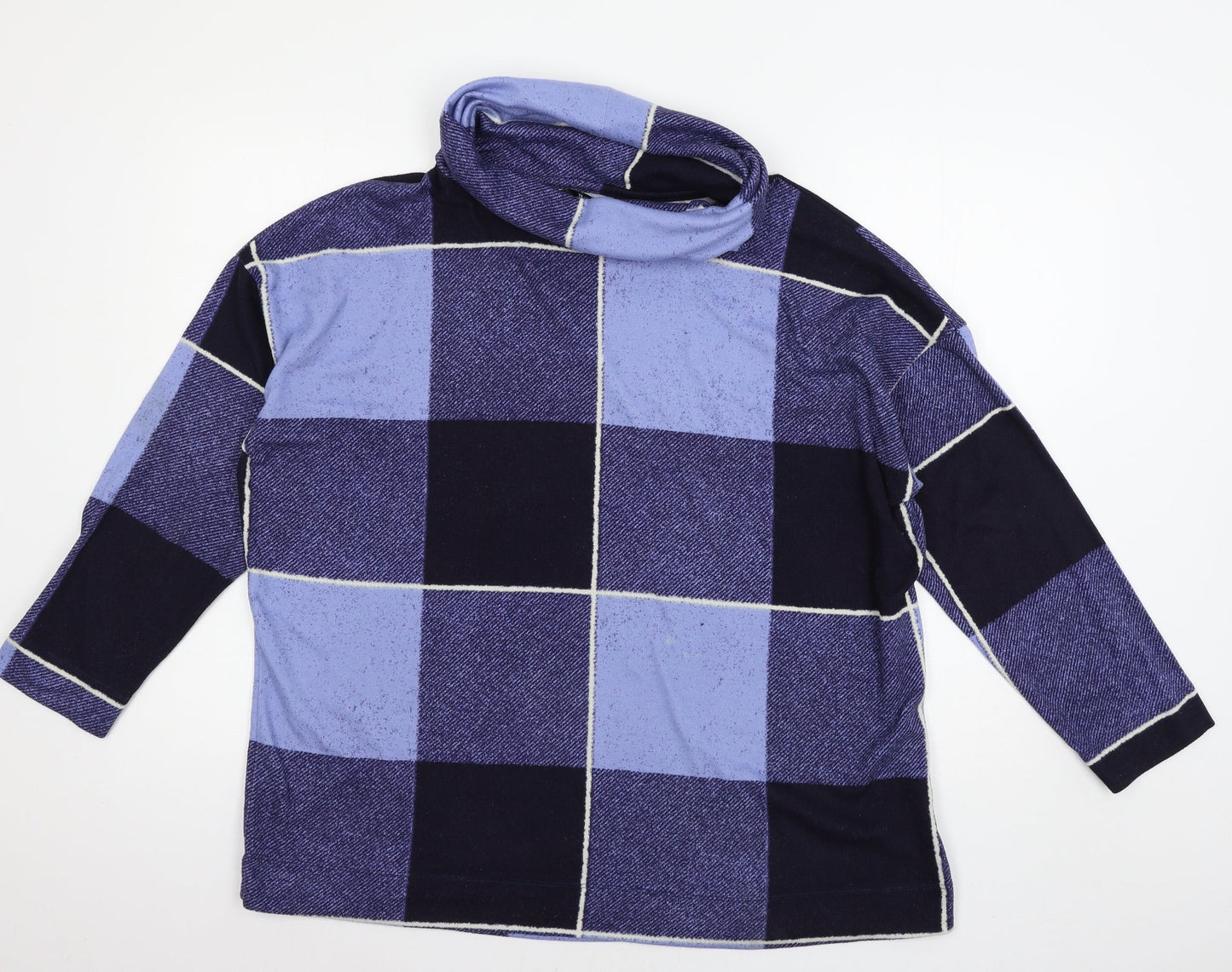 Bonmarché Womens Blue Check Jersey Pullover Jumper Size L
