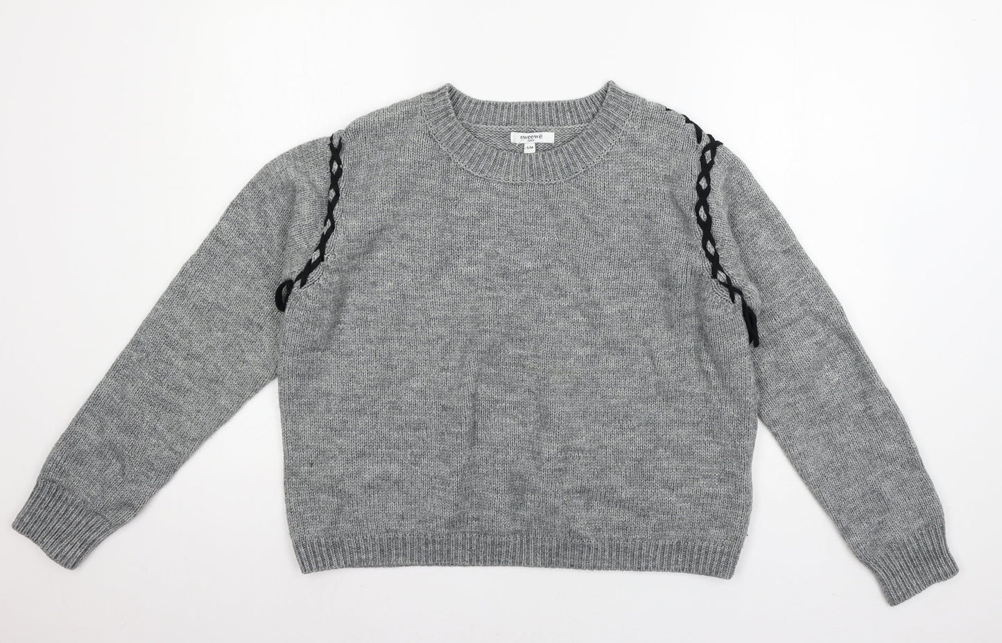 sweewe Womens Grey  Knit Pullover Jumper Size S  - lace up