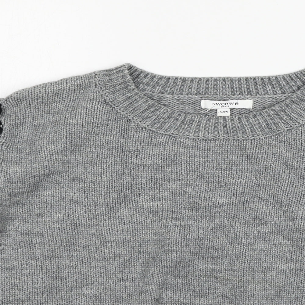sweewe Womens Grey  Knit Pullover Jumper Size S  - lace up