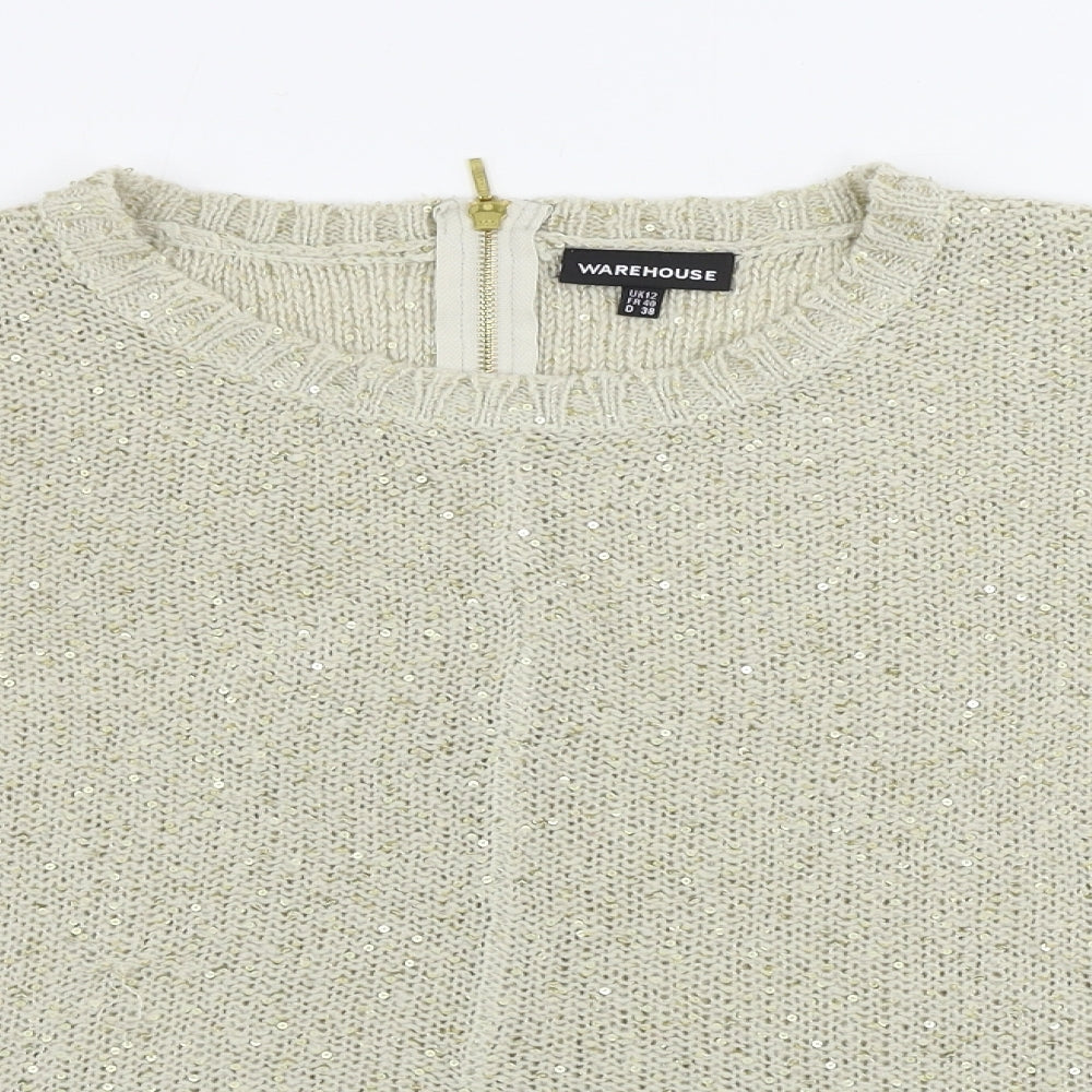 Warehouse Womens Beige   Pullover Jumper Size 12  - sequin detail