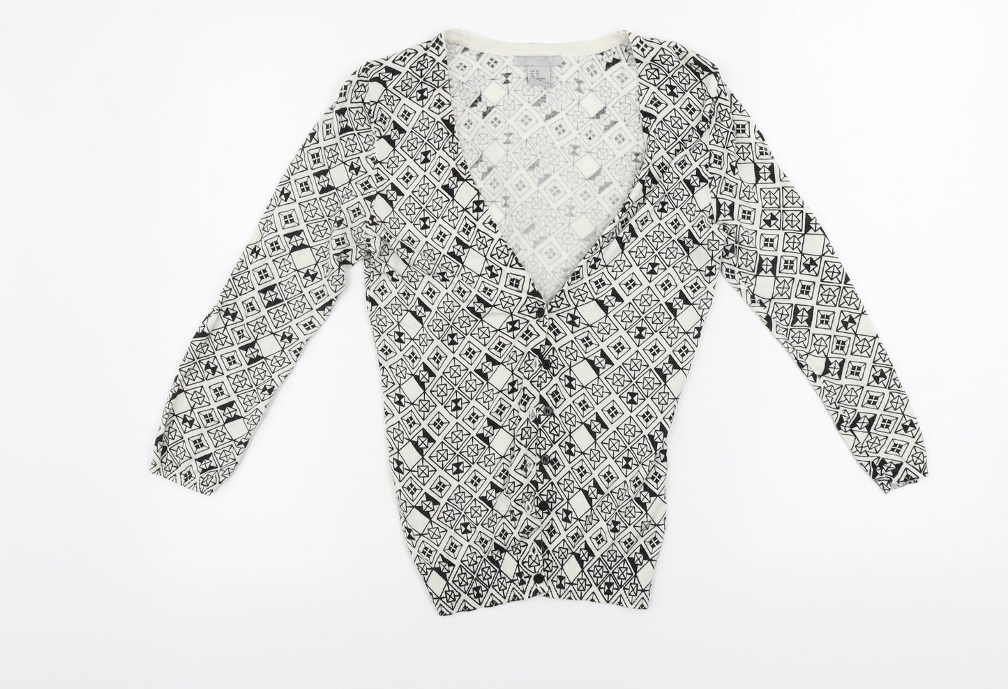 H&M  Womens White Geometric  Cardigan Jumper Size XS