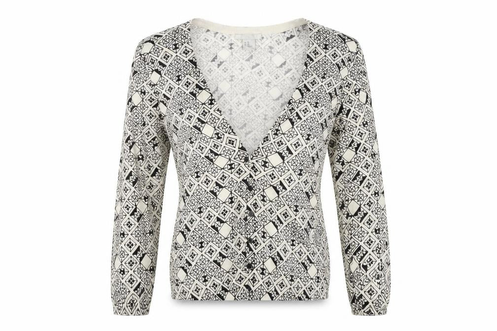 H&M  Womens White Geometric  Cardigan Jumper Size XS
