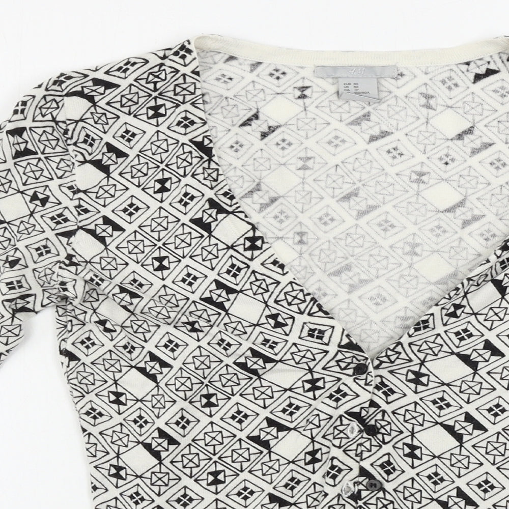 H&M  Womens White Geometric  Cardigan Jumper Size XS