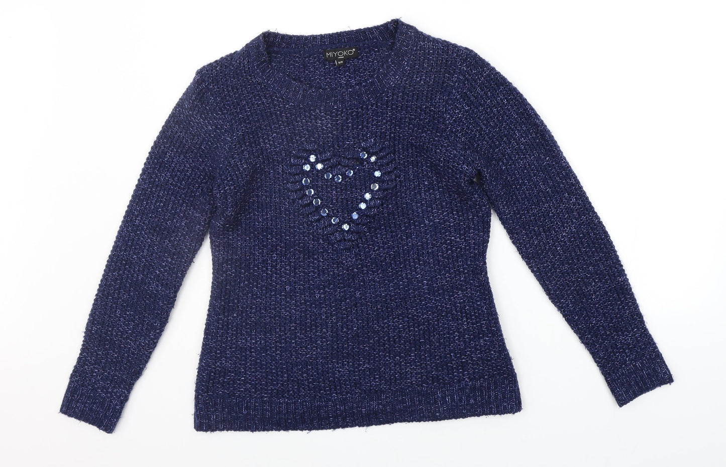 Miyoko Womens Blue   Pullover Jumper Size M  - heart detail