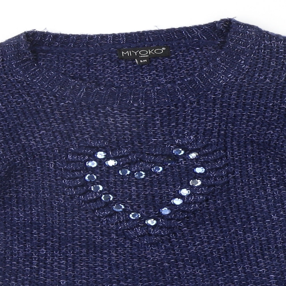 Miyoko Womens Blue   Pullover Jumper Size M  - heart detail