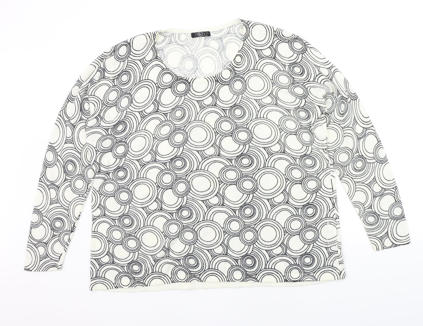 BM Womens White Geometric  Pullover Jumper Size XL
