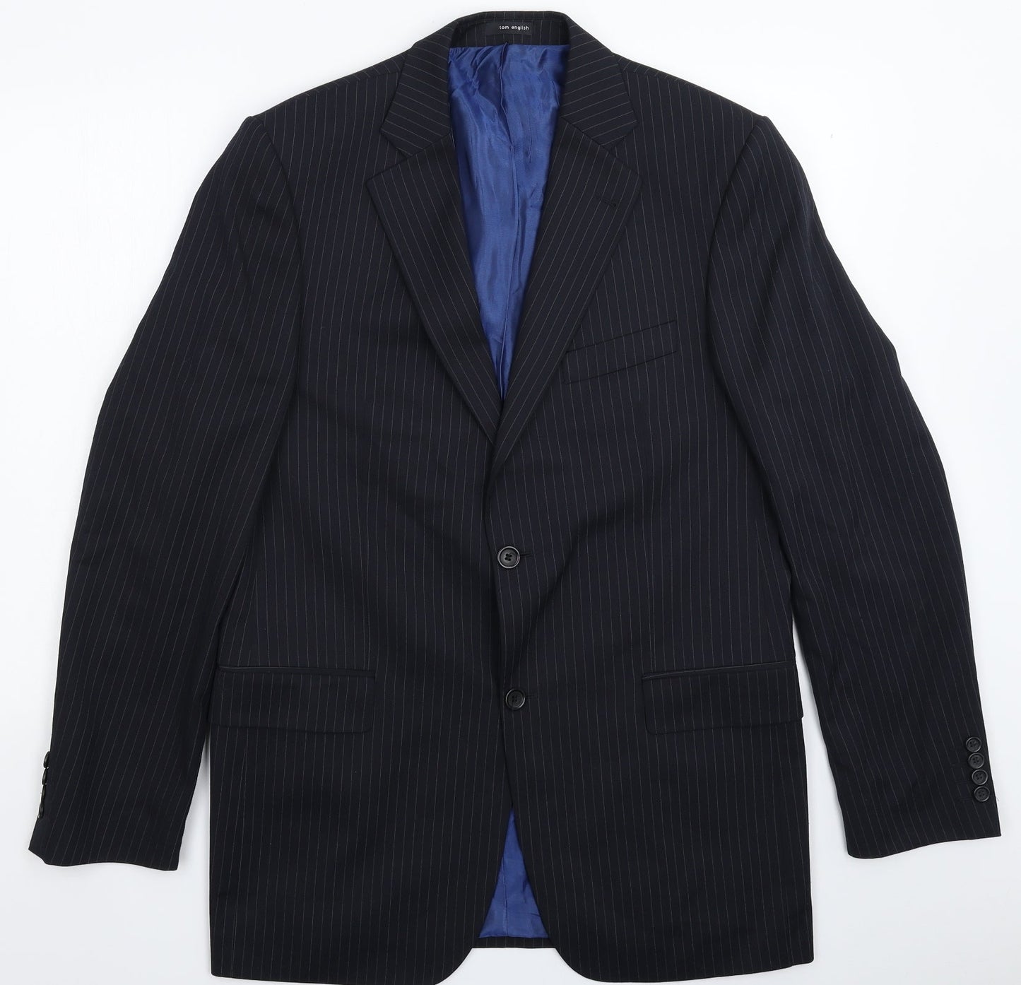 Tom English Mens Blue Striped  Jacket Suit Jacket Size 42