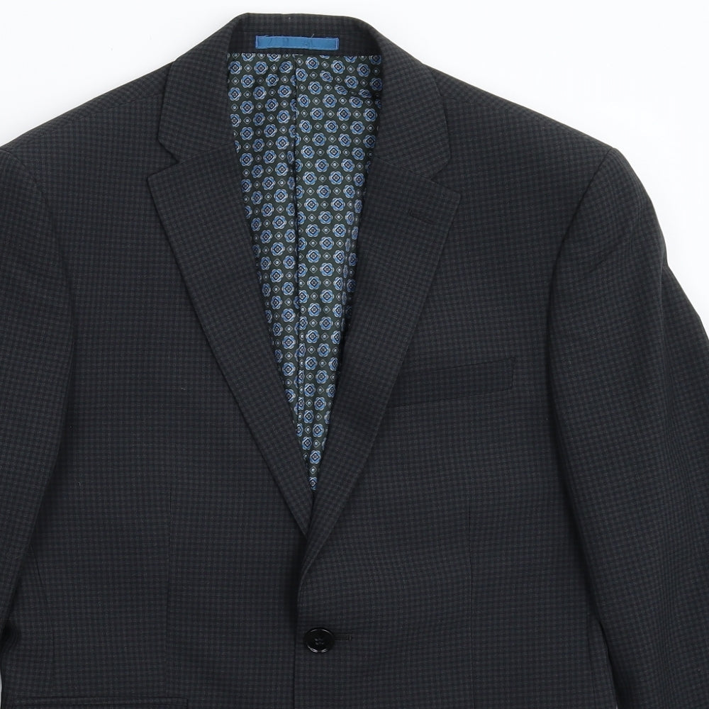 One Six Five Mens Grey Houndstooth  Jacket Suit Jacket Size 36