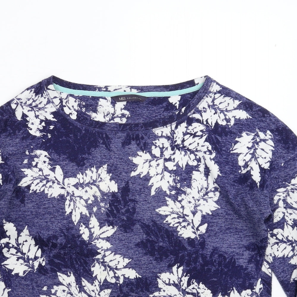 Marks and Spencer Womens Blue Floral Knit Pullover Jumper Size 12