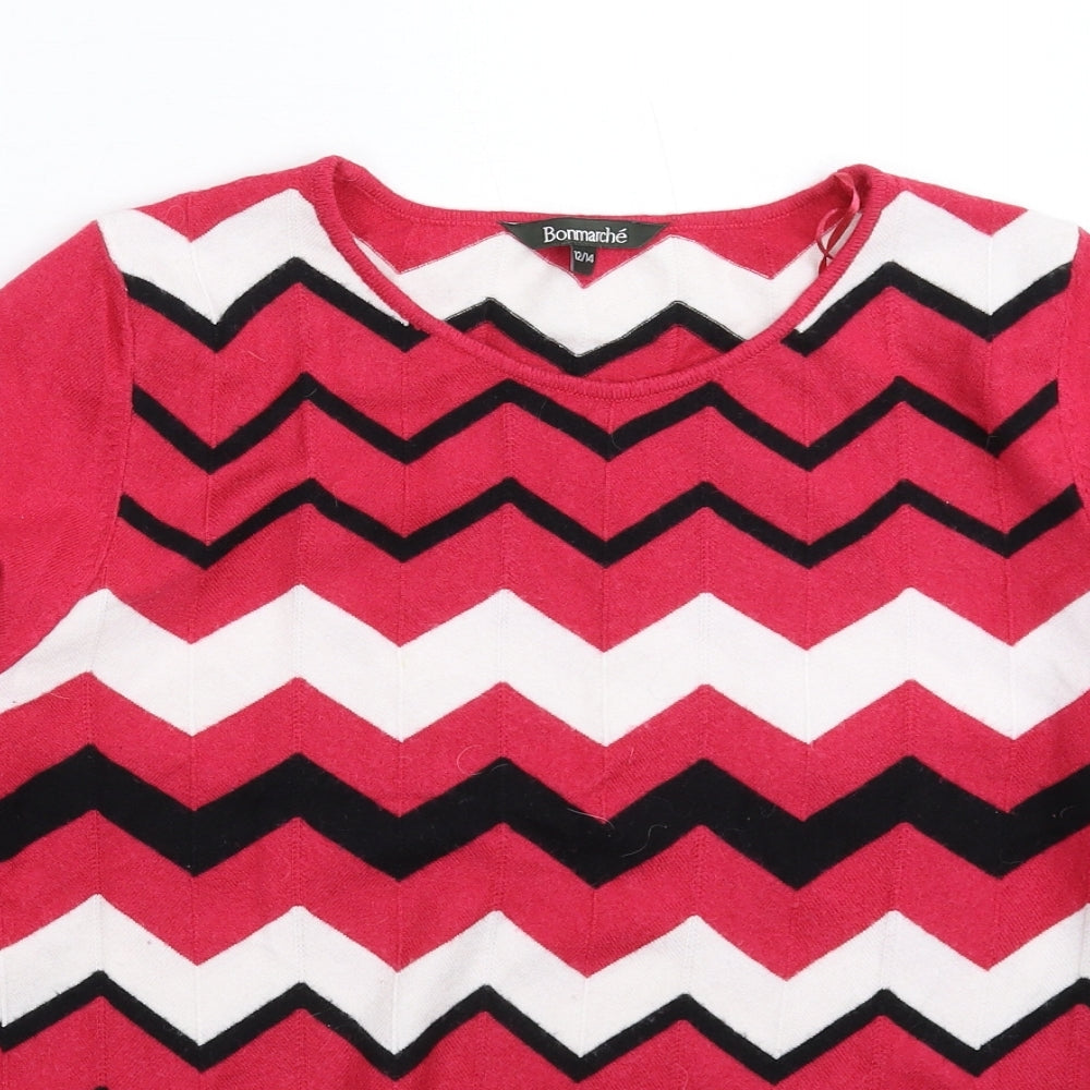 Bonmarché Womens Pink Geometric Knit Pullover Jumper Size 14