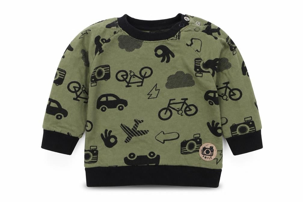 Nutmeg Boys Green   Basic T-Shirt Size 6-9 Months  - Cars Bicycles Planes