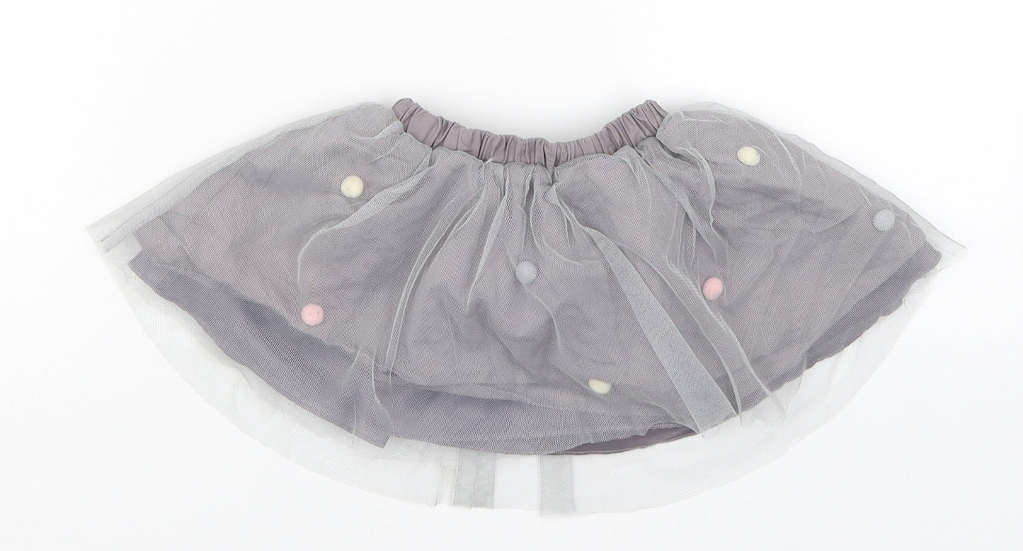Nutmeg Girls Grey   Tutu Skirt Size 3-6 Months  - Pom Pom