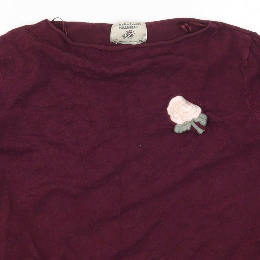 Pull & bear Womens Red  Knit Pullover Jumper Size S  - Flower