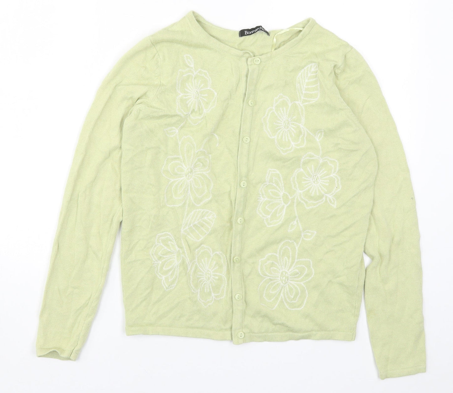Bonmarché Womens Green Floral Knit Cardigan Jumper Size XS