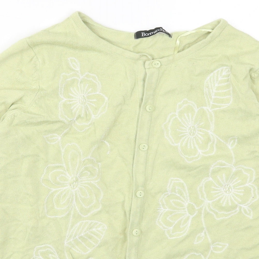 Bonmarché Womens Green Floral Knit Cardigan Jumper Size XS