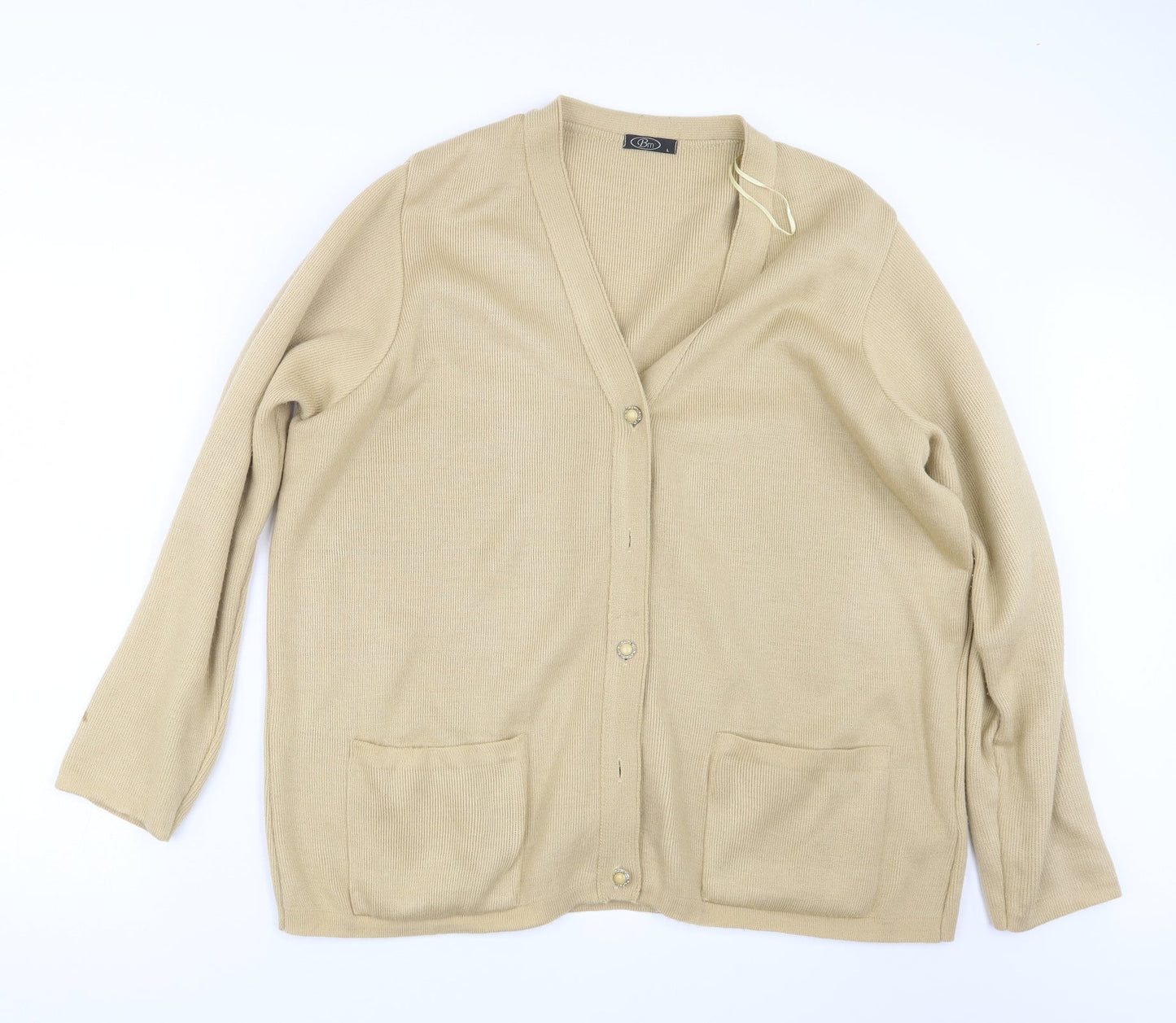 BM Womens Beige  Knit Cardigan Jumper Size L