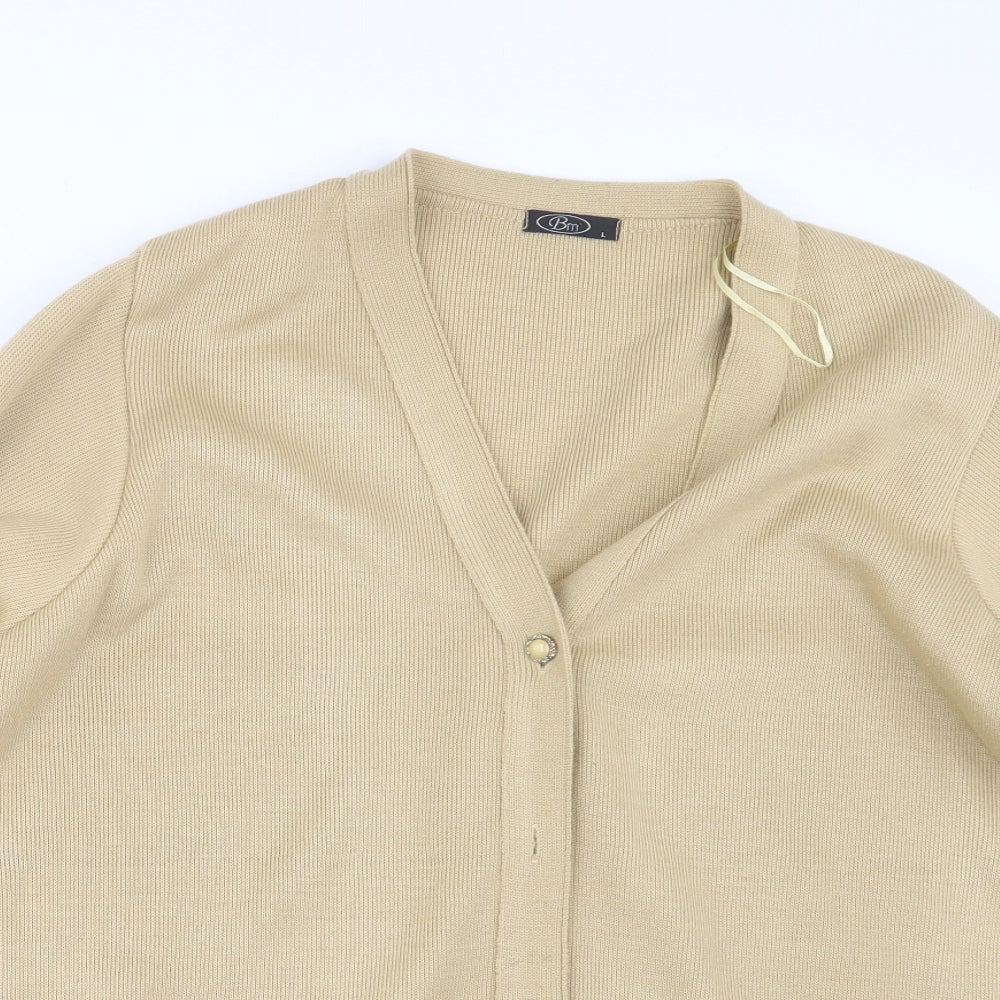 BM Womens Beige  Knit Cardigan Jumper Size L
