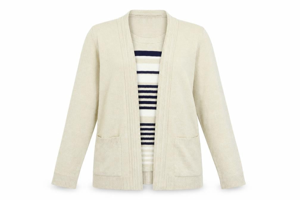 Hand to Hand Womens Ivory Striped Knit Pullover Jumper Size S
