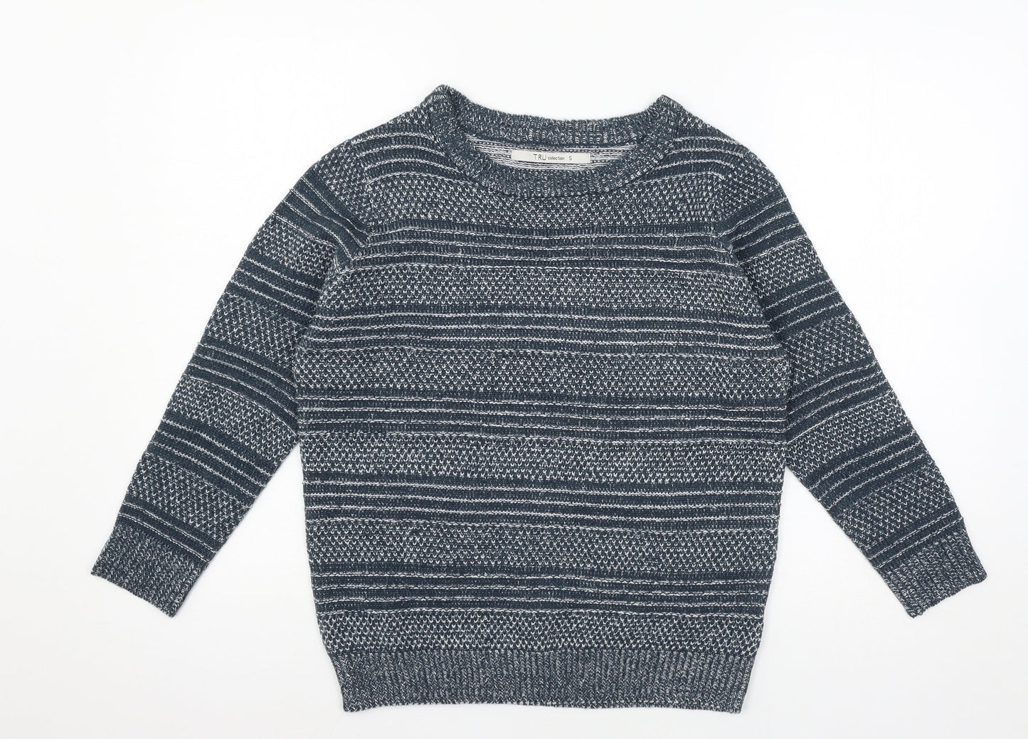 TRU Collection Womens Blue Striped Knit Pullover Jumper Size S