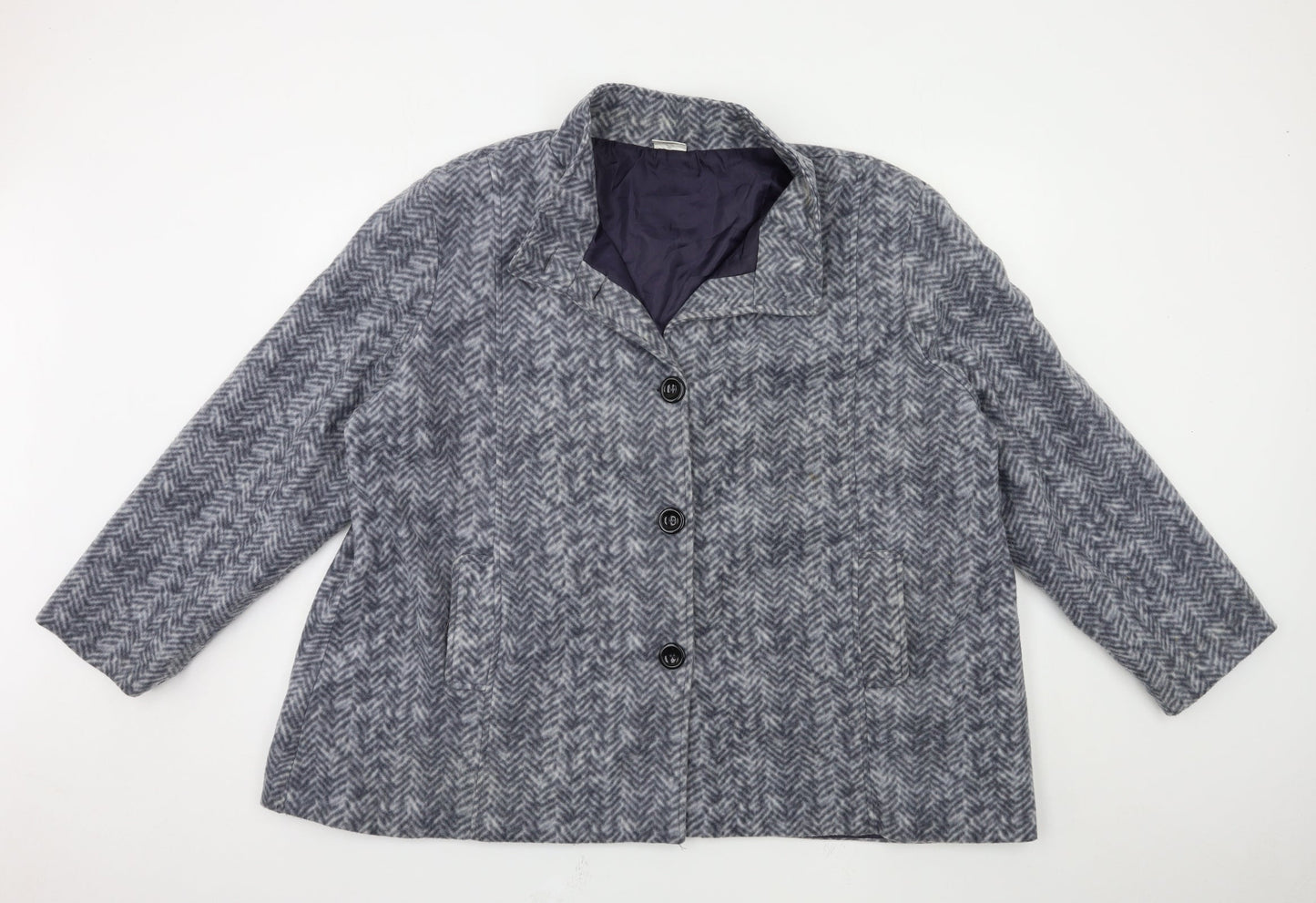 Anne De Lancay Womens Grey Check  Overcoat Coat Size 2XL