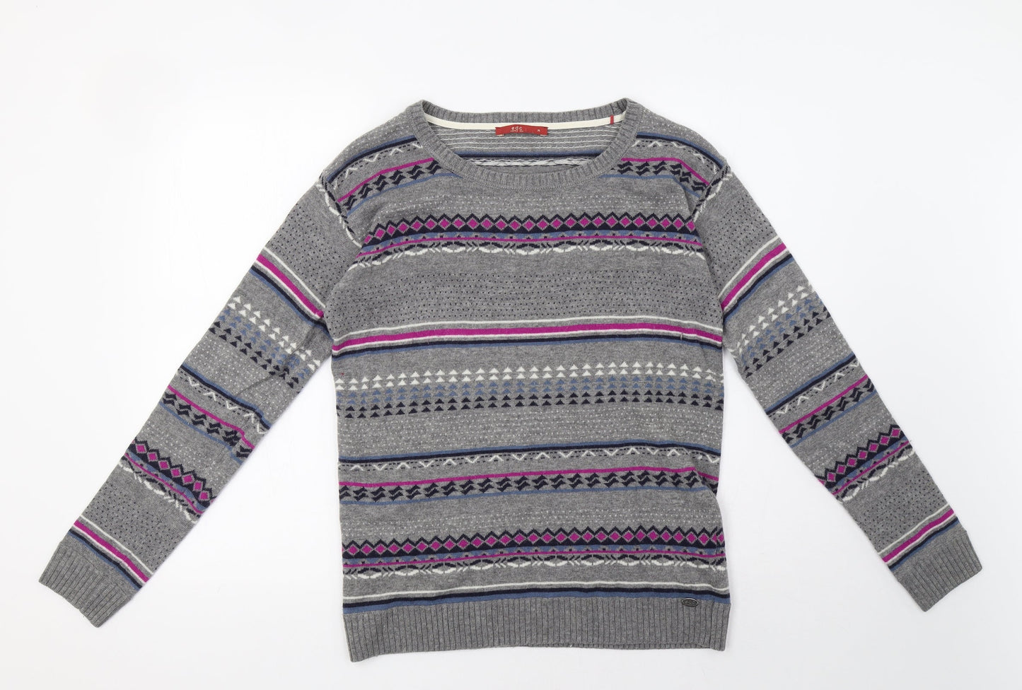 EDC Womens Grey Geometric Knit Pullover Sweatshirt Size M