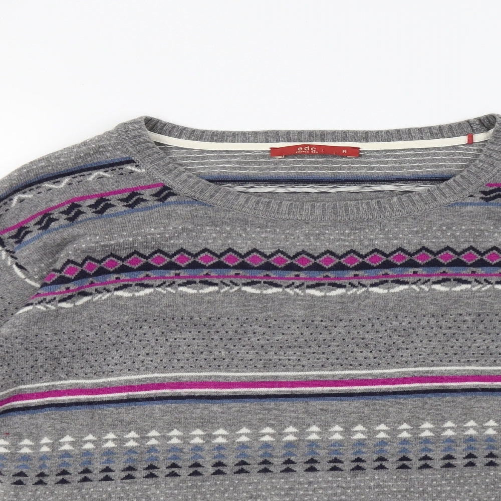 EDC Womens Grey Geometric Knit Pullover Sweatshirt Size M