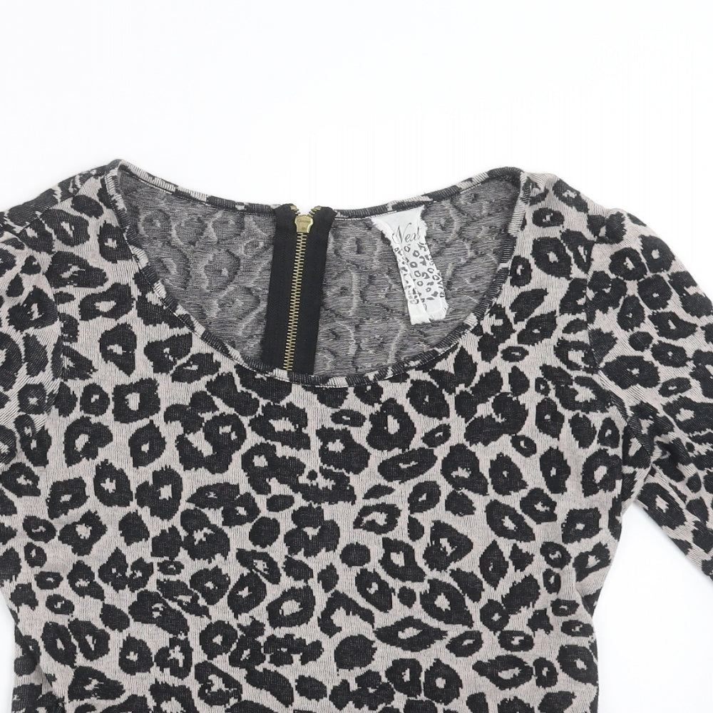 NEXT Womens Black Animal Print Knit Pullover Jumper Size 10
