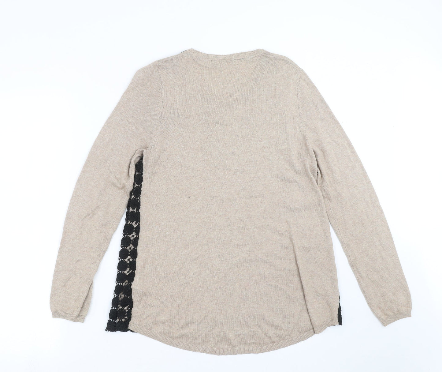 Marks and Spencer Womens Beige Floral Knit Pullover Jumper Size 10  - crochet detail