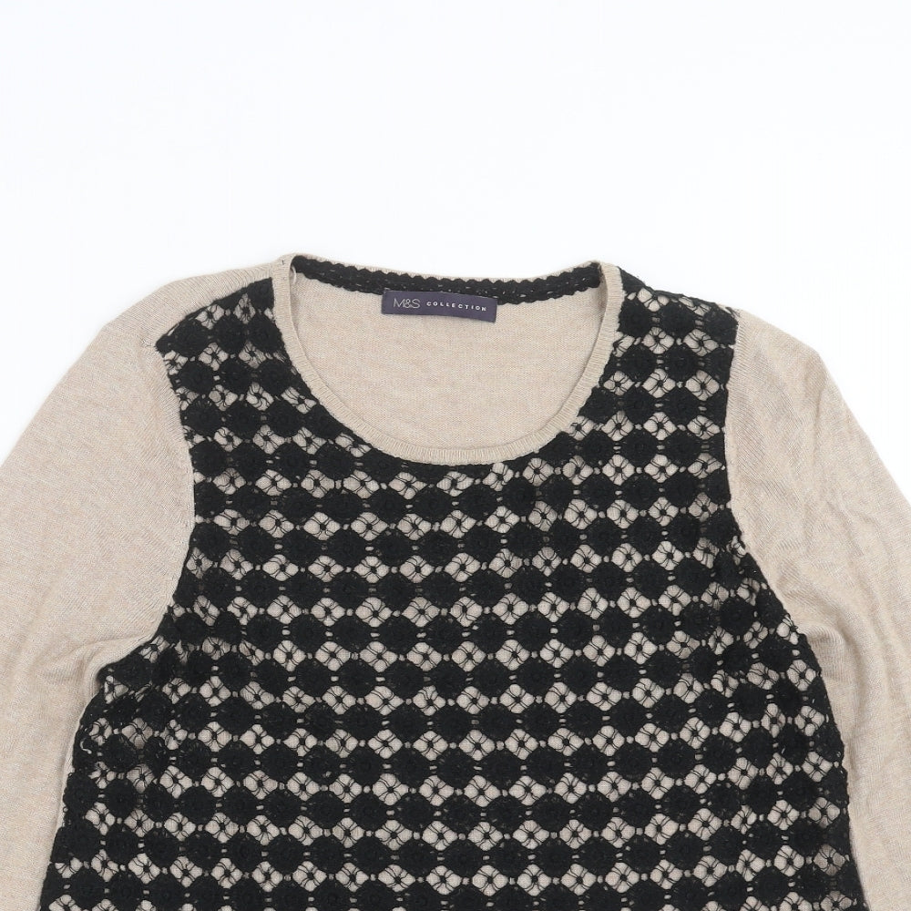 Marks and Spencer Womens Beige Floral Knit Pullover Jumper Size 10  - crochet detail