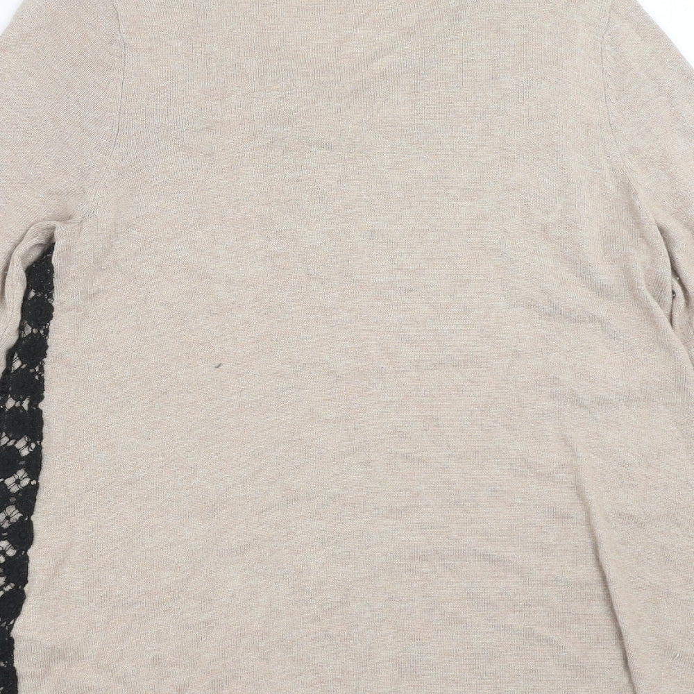 Marks and Spencer Womens Beige Floral Knit Pullover Jumper Size 10  - crochet detail