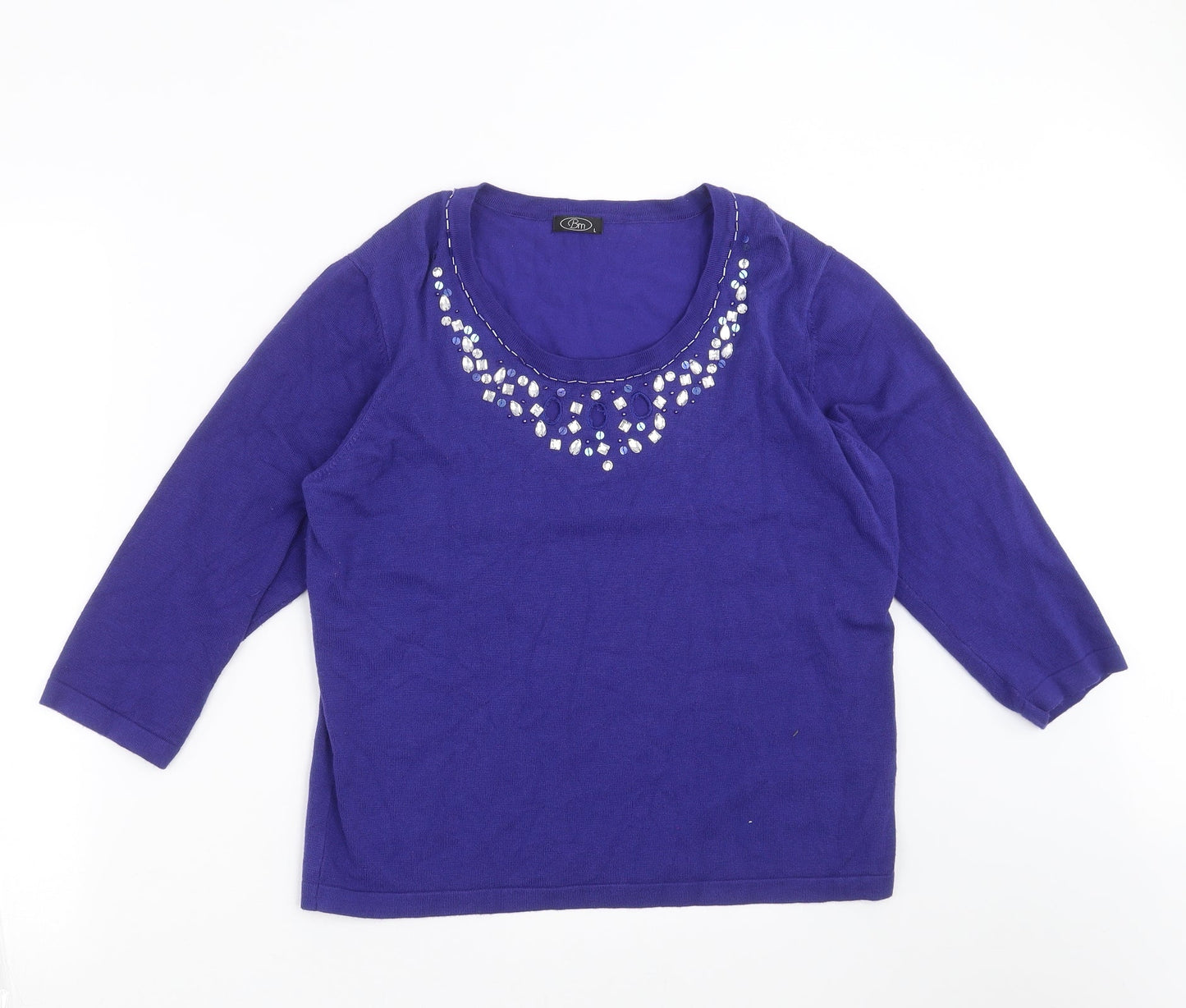 BM Womens Blue  Knit Pullover Jumper Size L  - beaded