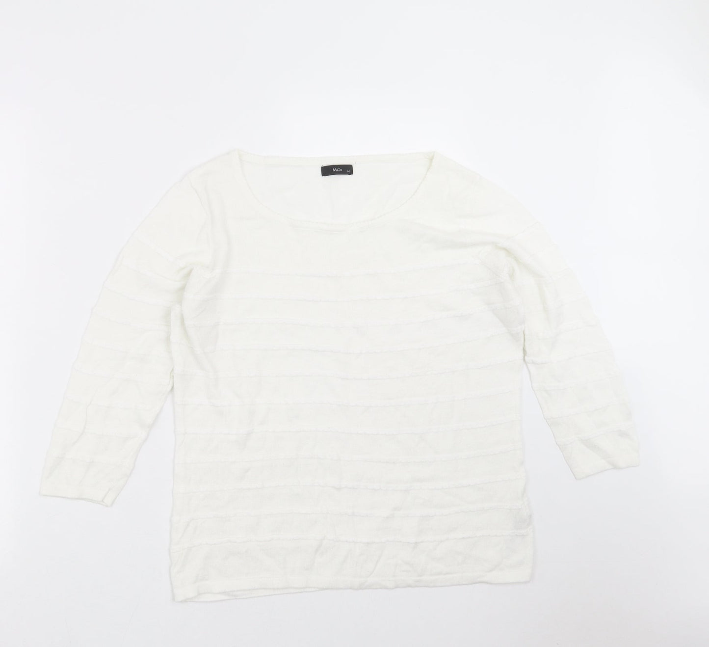 M&Co Womens White Striped Knit Pullover Jumper Size 14