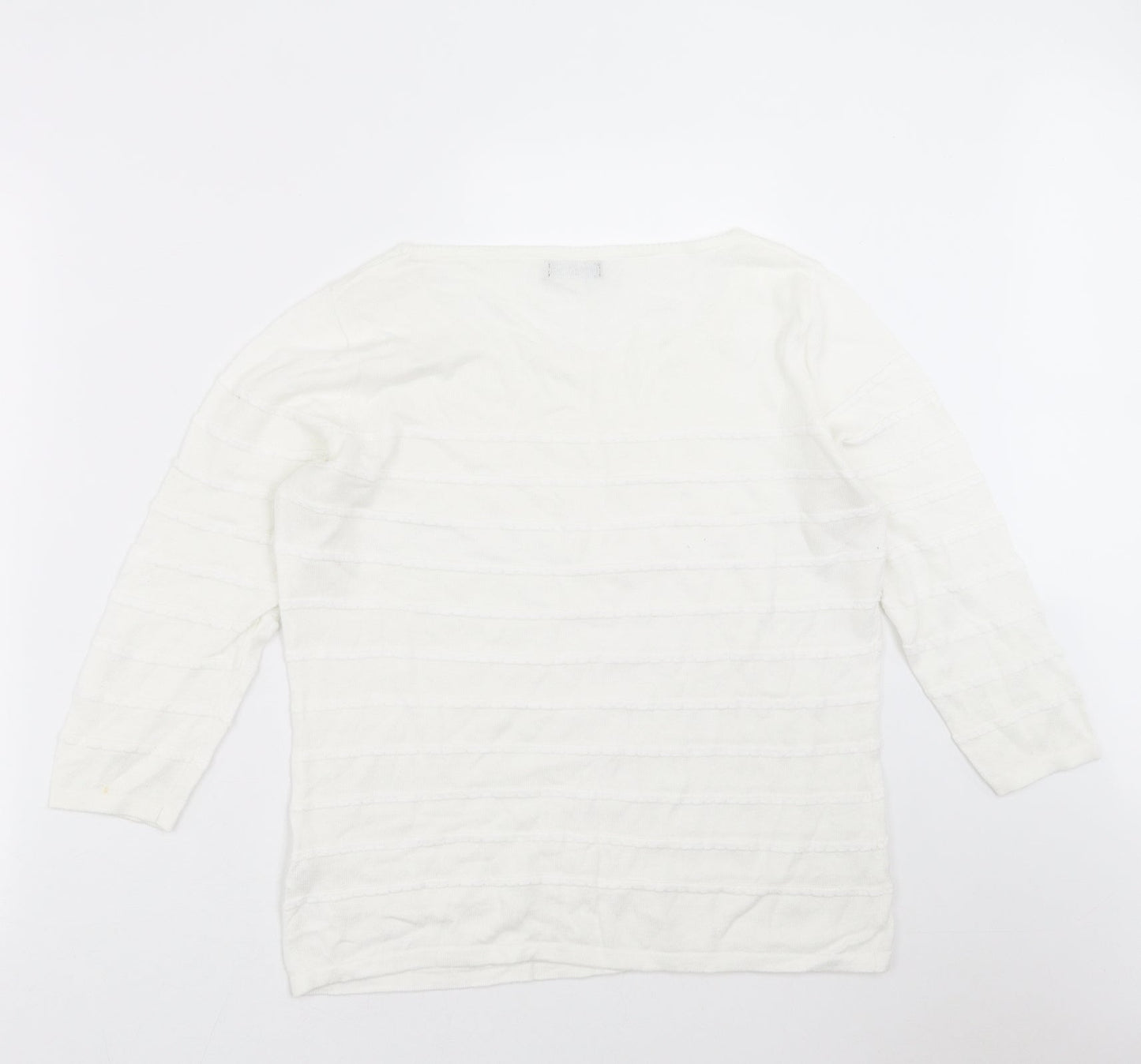 M&Co Womens White Striped Knit Pullover Jumper Size 14