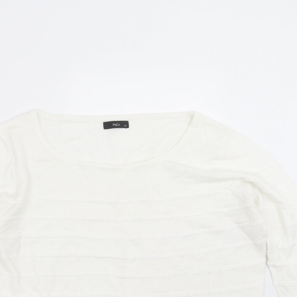 M&Co Womens White Striped Knit Pullover Jumper Size 14