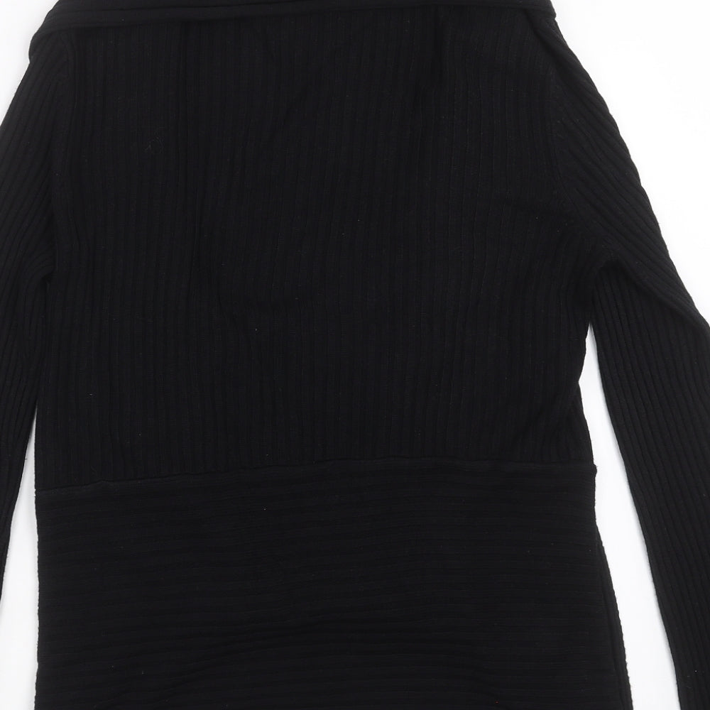 BM Womens Black Striped Knit Cardigan Jumper Size M