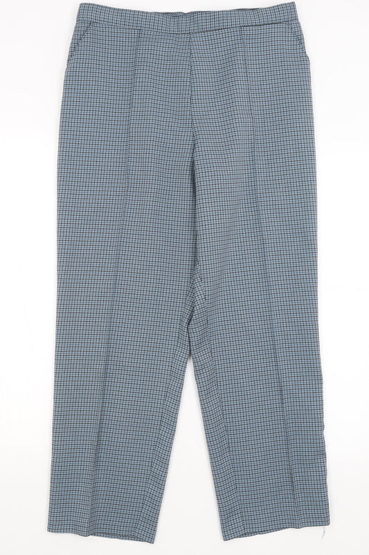 M&S Womens Blue Check  Trousers  Size 14 L27 in